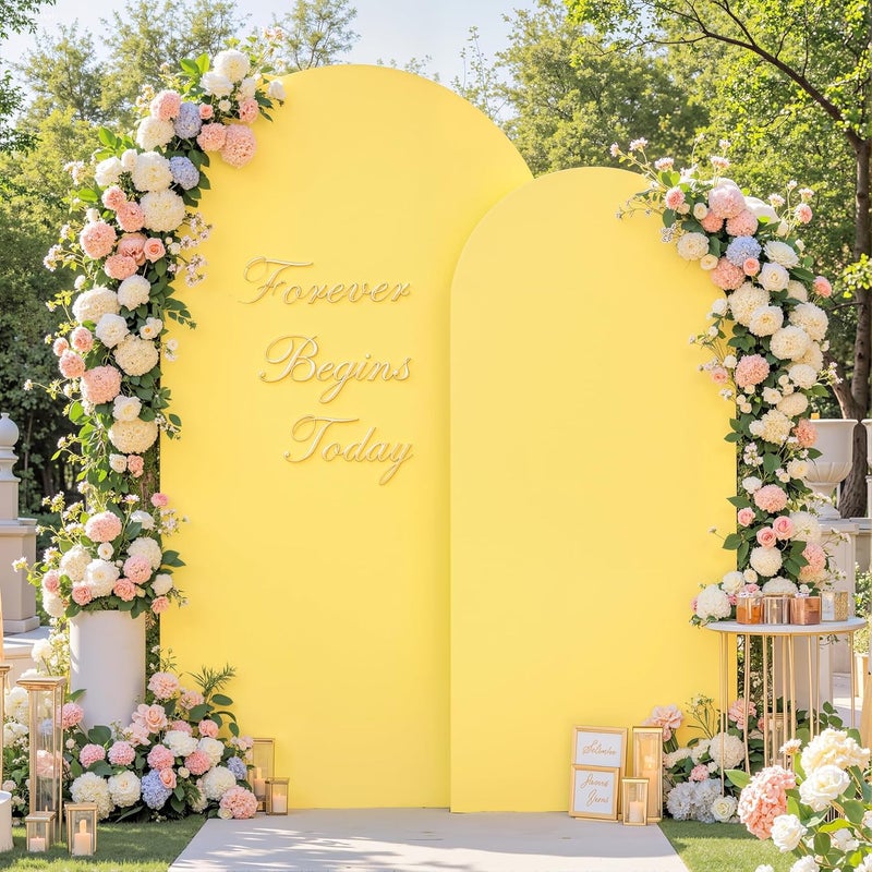 Suppromo Yellow Arch Cover Set of 2-7.2 and 6FT Yellow Arch Backdrop Cover Spandex Fitted Birthday Party Arch Stand Covers Stretchy Backdrop for Baby Shower Bridal Shower Ceremony Wedding Photo Background - Image 3